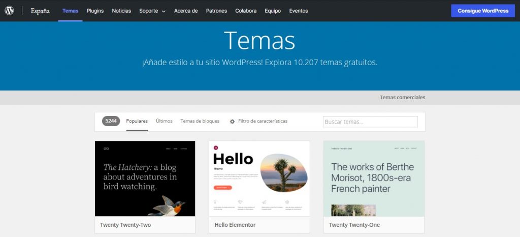 Directorio de temas de WordPress