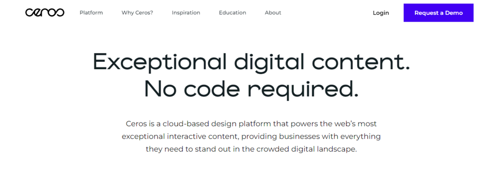 Página de inicio de la herramienta de diseño Ceros