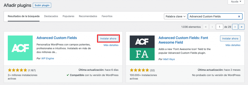 Add plugins section en WordPress