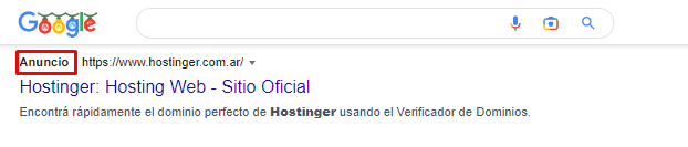 Anuncios en motores de búsqueda de Hostinger