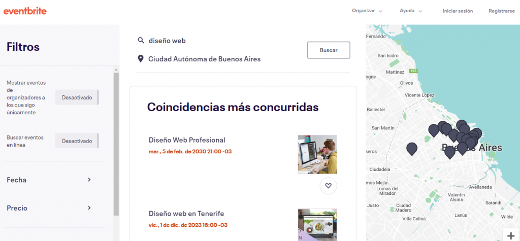 Buscador de eventos de Eventbrite