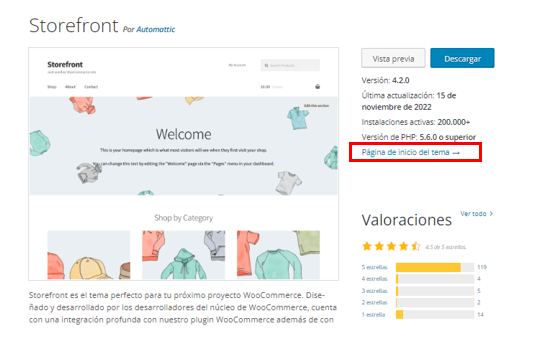 Tema Storefront en el directorio de WordPress