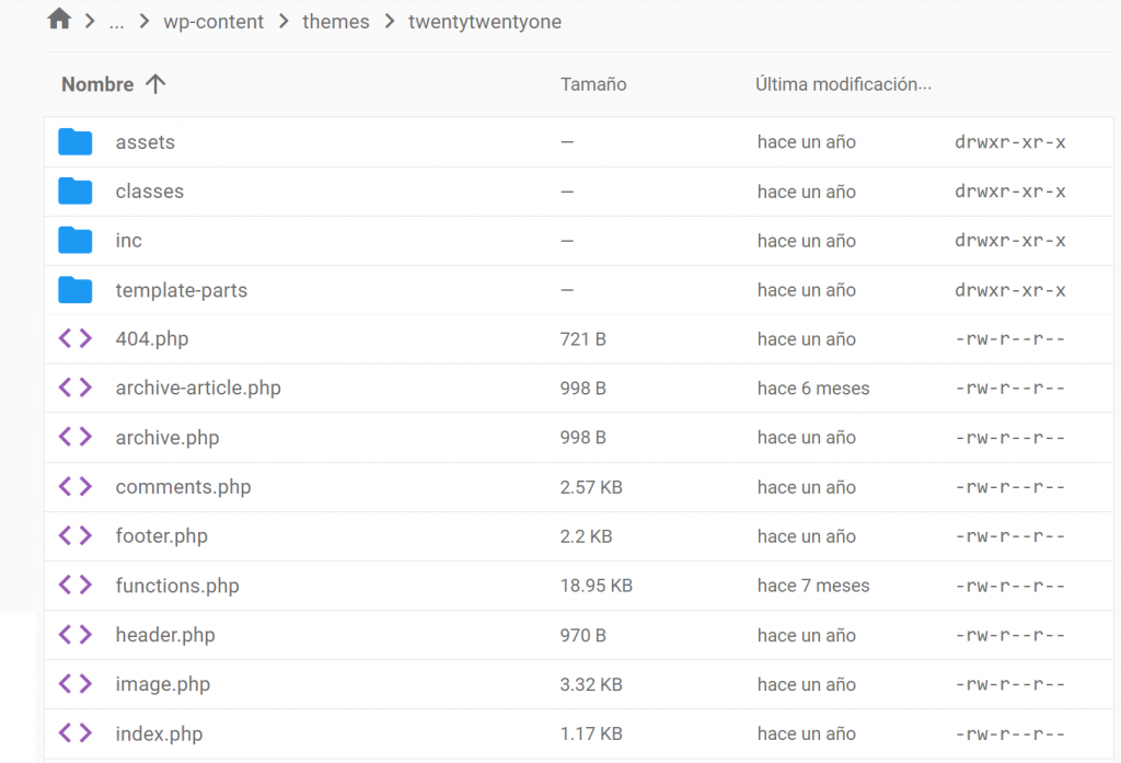 Interfaz para editar un tema de WP