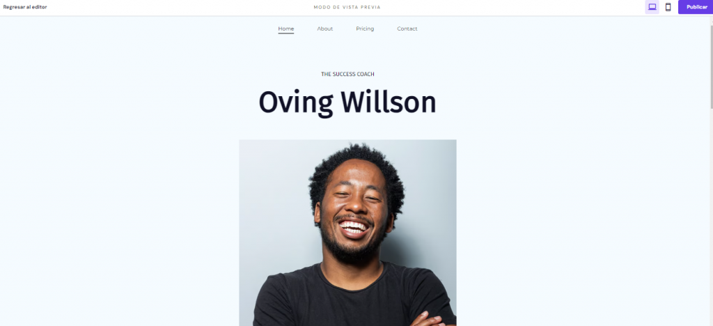 Ejemplo del diseño de un portfolio con el Creador de páginas web de Hostinger