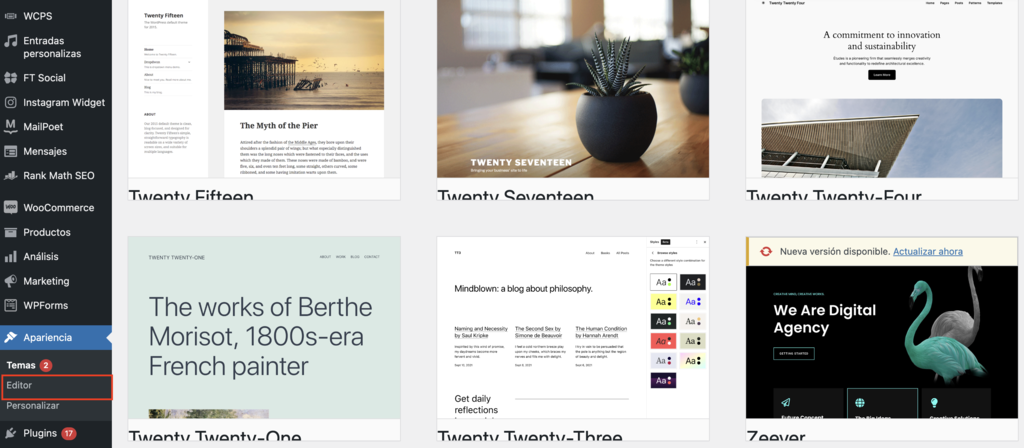 Editor de temas de WP 