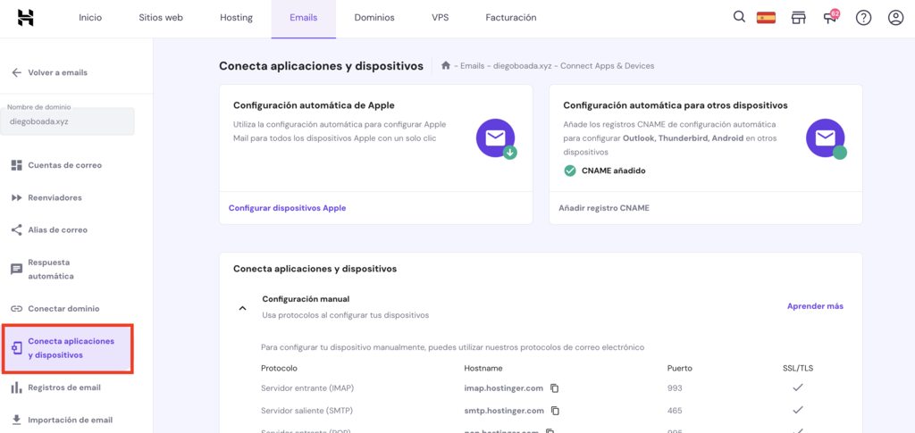 Conectar aplicaciones y dispositivos en hPanel