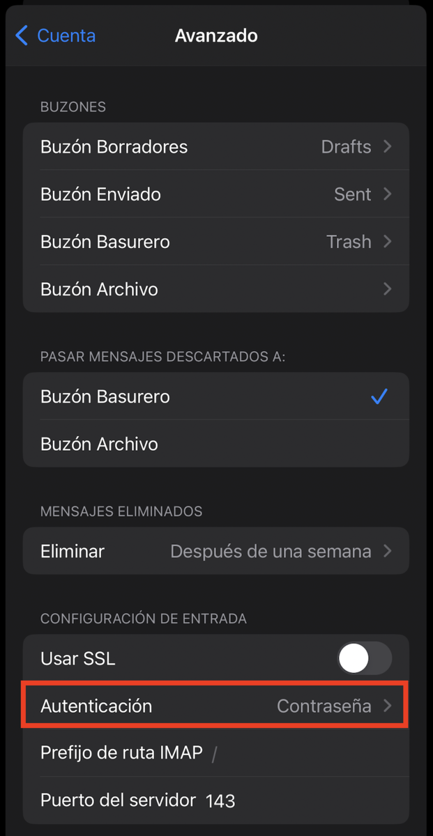Opción de autenticación de iPhone