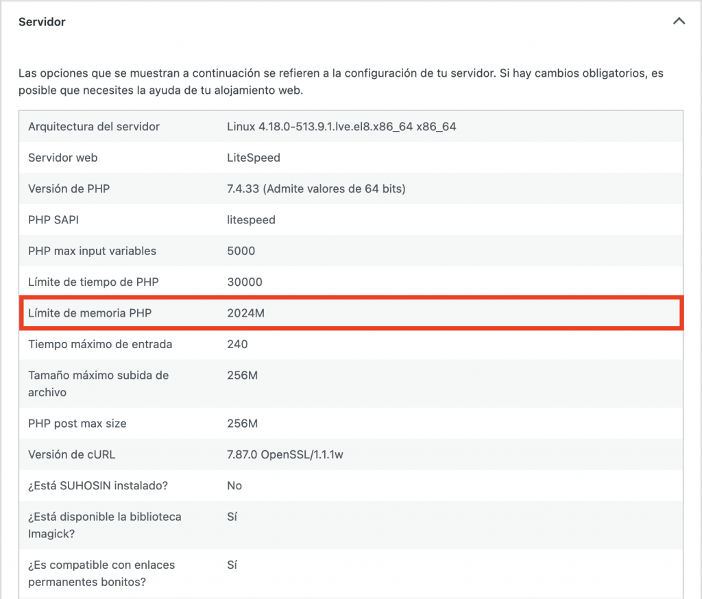Límite de memoria PHP