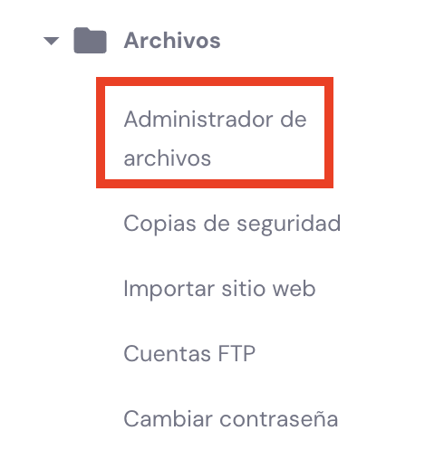 Sección de Archivos de hPanel