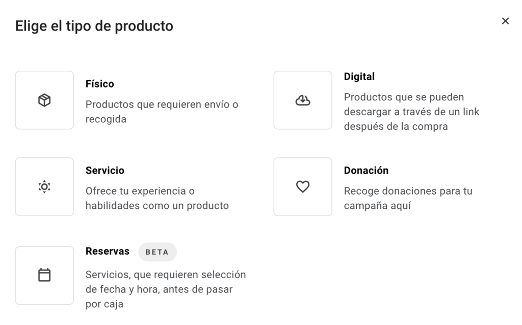 Sección tipo de producto del Creador web de Hostinger