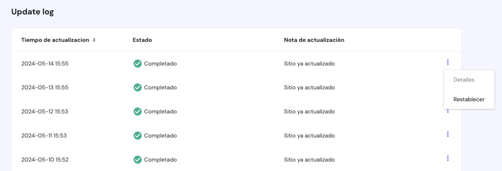 Update log en hPanel