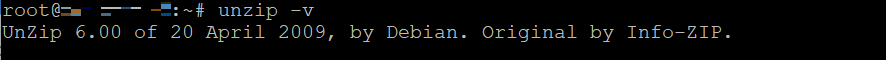 Terminal muestra la versión de unzip instalada