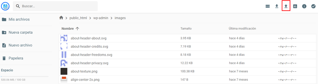 Carpeta Images de public_html del Administrador de archivos de hPanel