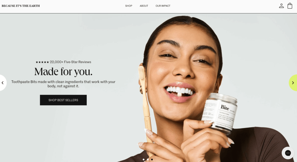 Homepage van Toothpaste Bits en voorbeeld van een e-commercewebsite