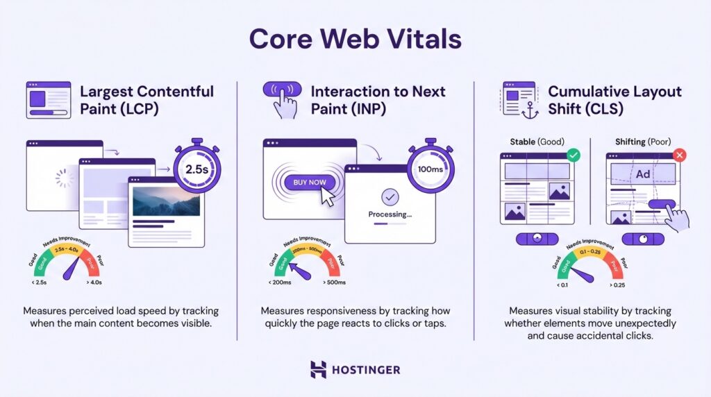 Een infographic die de meetwaarden van Core Web Vitals uitlegt