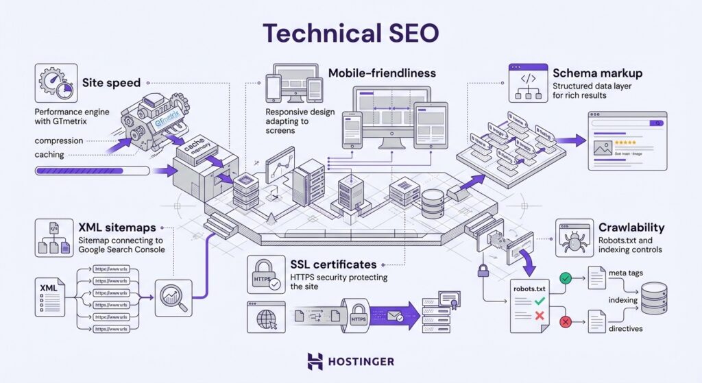 Een infographic die technische SEO uitlegt