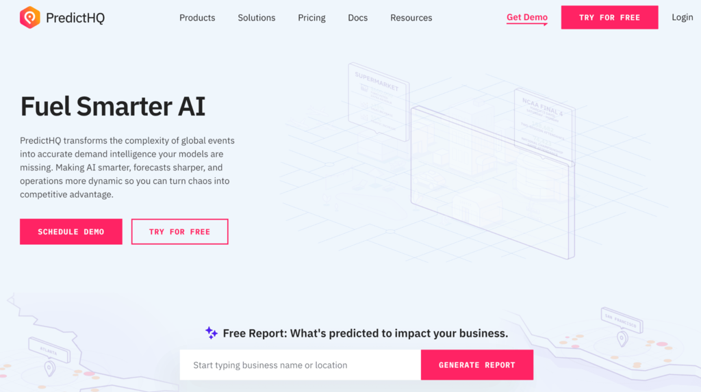 Homepage van PredictHQ