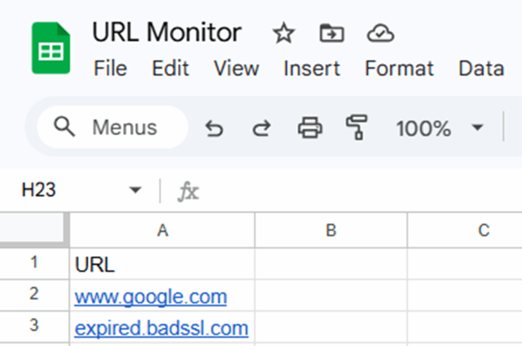 Planilha do Google com URL com SSL expirado