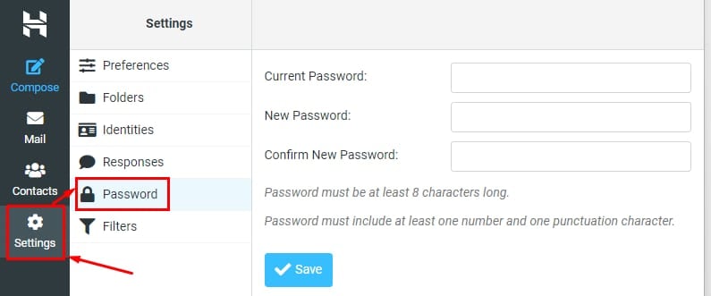 The option to change an email account's password from Webmail