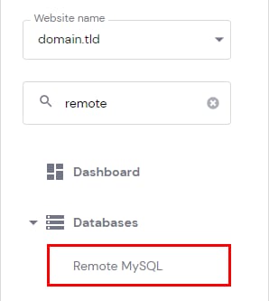The RemoteMySQL menu option