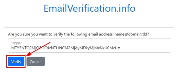The email verification website showing how to verify email address