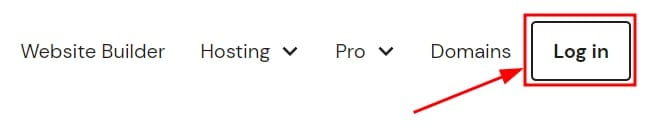 The Hostinger website right corner menu options indicating the log in button