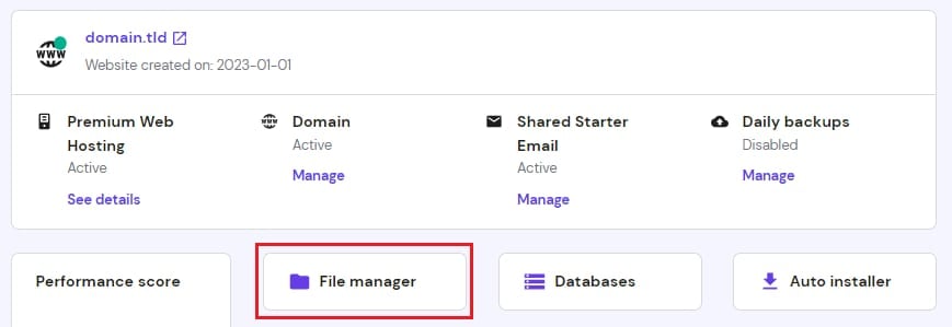 The File manager option in the hosting dashboard
