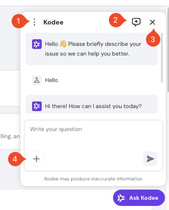 The chat widget to interact with Hostinger support pointing out its available options.
