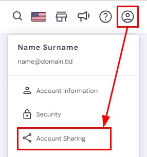 The Profile Icon menu showing to select Account Sharing