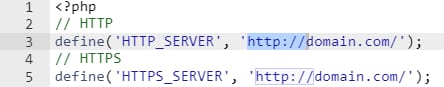 The configuration file of a website showing http being used instead of https on the default content URL