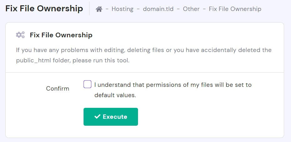 The Fix File Ownership section showing how to execute it