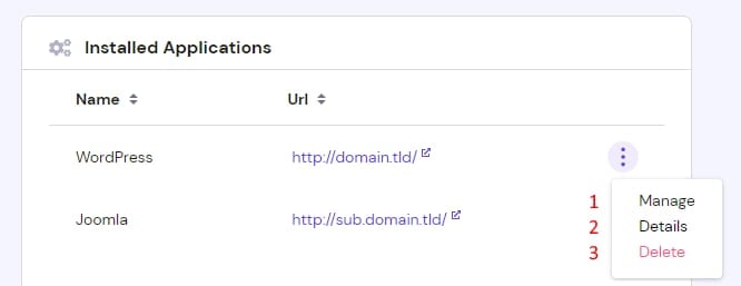 The management options of installed applications