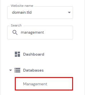 The Database Management menu item