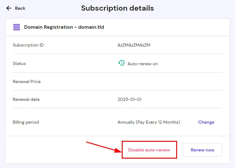 Disabling auto-renewal for Hostinger services