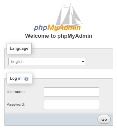The phpMyAdmin login page