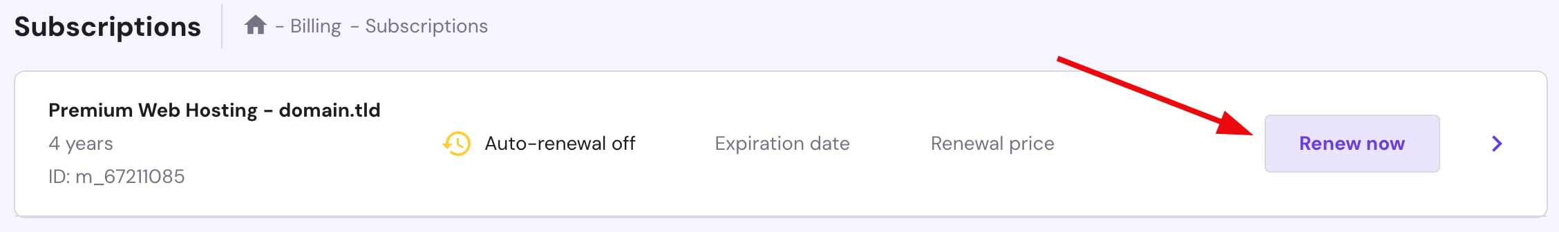 Renewing a hosting plan at Hostinger