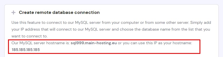 Where to find the MySQL server hostname or IP