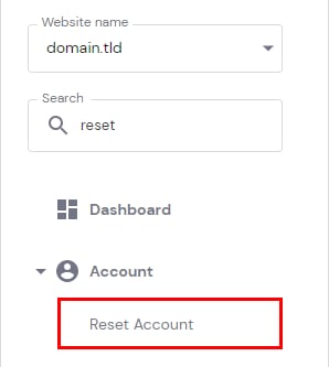 The Reset Account menu option