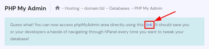 The direct link to access phpMyAdmin from any browser