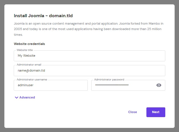 Providing the main details of a website and its owner while installing the preferred CMS