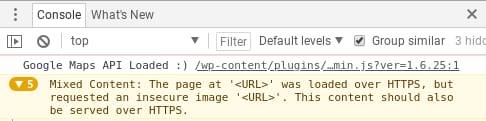Mixed content warning from the browser console