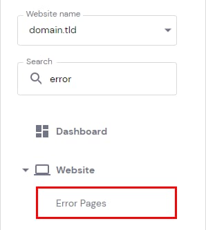 The hPanel sidebar showing to select Error Pages
