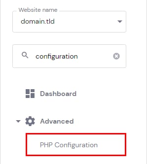 The PHP Configuration menu item