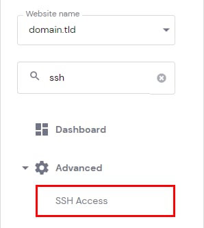 The SSH Access menu option