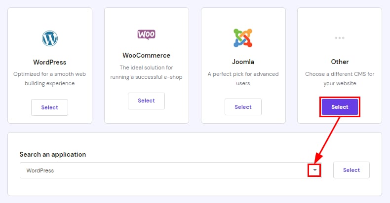 Selecting the preferred CMS or application for a website