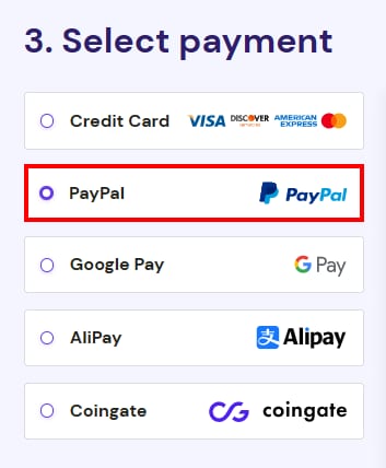 The Hostinger cart checkout page showing to select PayPal