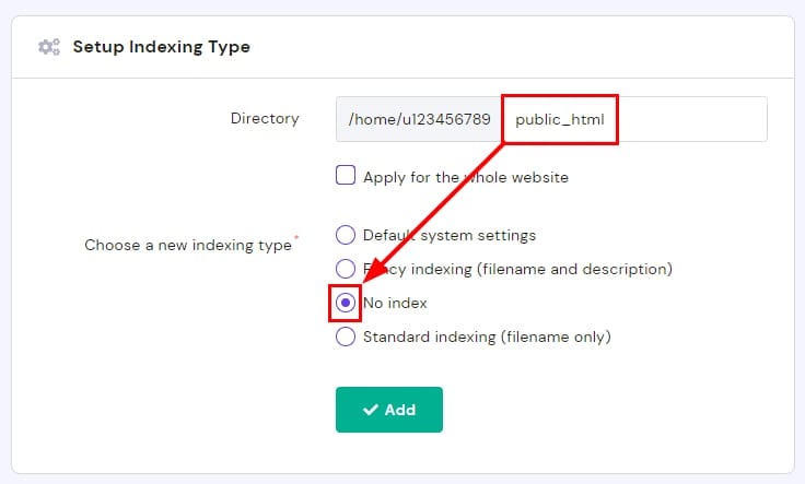 The Setup Indexing Type section in the Folder Index Manager 