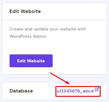 The link to access phpMyAdmin from the WordPress dashboard at Hostinger