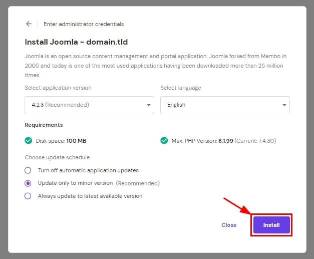 Installing the preferred CMS for a website