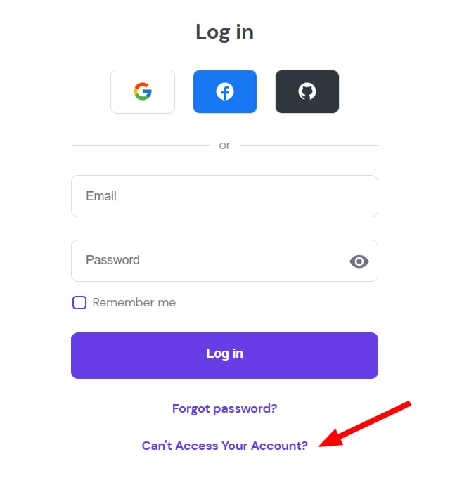 The Hostinger log in page showing the option to initiate the account recovery process.